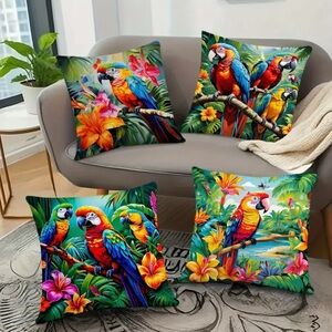 4pcs Tropical Parrot Plush Throw Pillowcase, Washable Home Decoration, 18×18”